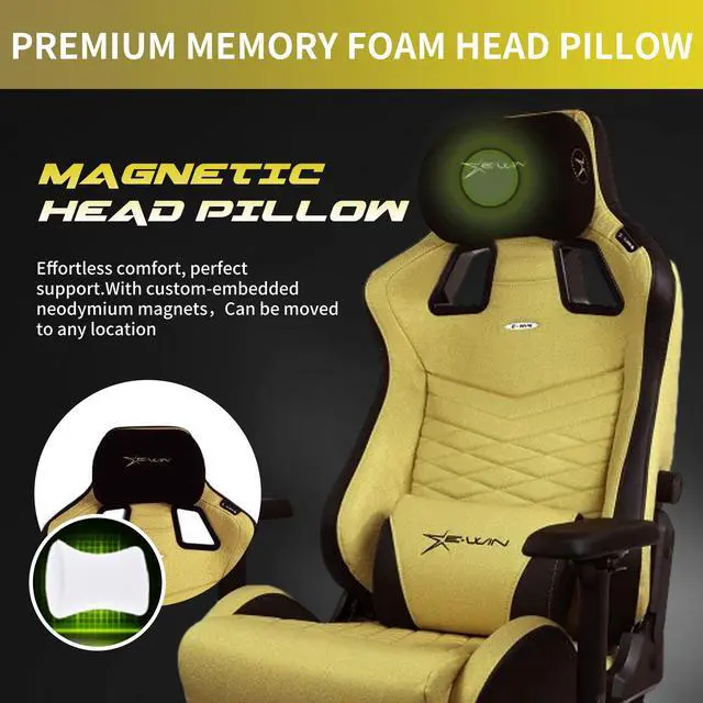 Alt view image 4 of 7 - E-WIN 550LB Gaming Chair,Big and Tall Computer Chair for  Adults,Ergonomic Office Chair with Magnetic Head Pillow,Thickened Seat Cushion-Gold