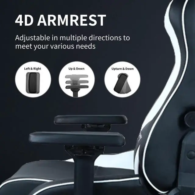 Alt view image 6 of 7 - E-WIN 550LB Ergonomic Gaming Chair,Big and Tall Computer Chair for Heavy People,Office Chair with Magnetic Head Pillow -White