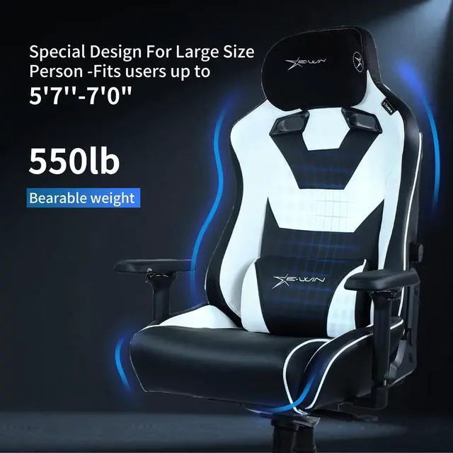 Alt view image 4 of 7 - E-WIN 550LB Ergonomic Gaming Chair,Big and Tall Computer Chair for Heavy People,Office Chair with Magnetic Head Pillow -White