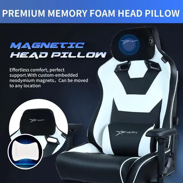 Alt view image 5 of 7 - E-WIN 550LB Ergonomic Gaming Chair,Big and Tall Computer Chair for Heavy People,Office Chair with Magnetic Head Pillow -White