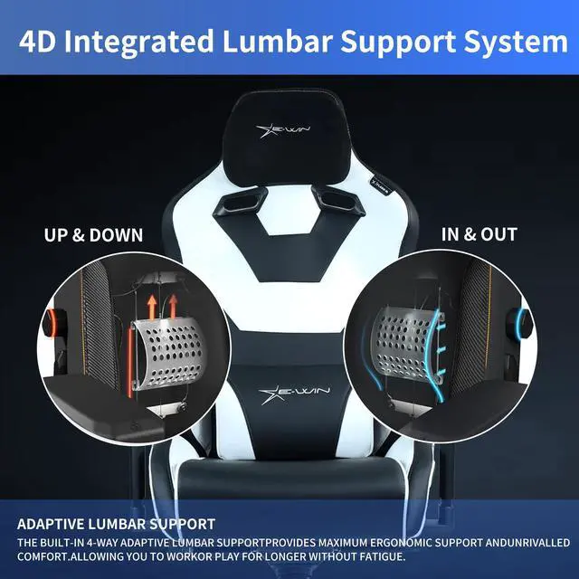 Alt view image 3 of 7 - E-WIN 550LB Ergonomic Gaming Chair,Big and Tall Computer Chair for Heavy People,Office Chair with Magnetic Head Pillow -White