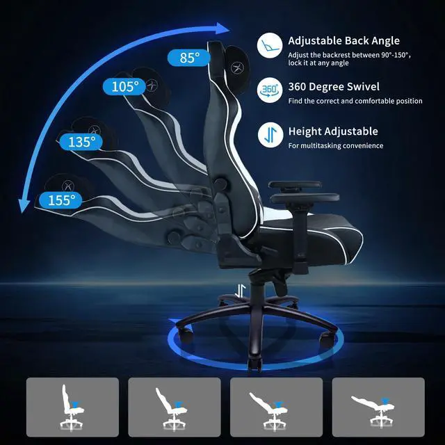 Alt view image 2 of 7 - E-WIN 550LB Ergonomic Gaming Chair,Big and Tall Computer Chair for Heavy People,Office Chair with Magnetic Head Pillow -White