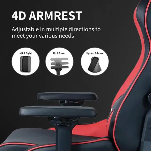Alt view image 6 of 7 - E-WIN 550LB Ergonomic Gaming Chair,Big and Tall Computer Chair for Heavy People,Office Chair with Magnetic Head Pillow-Red
