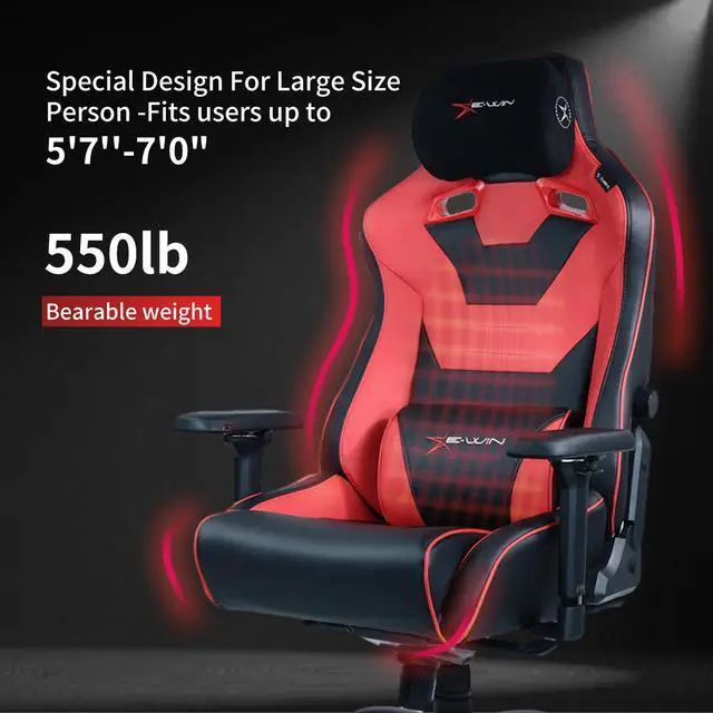 Alt view image 4 of 7 - E-WIN 550LB Ergonomic Gaming Chair,Big and Tall Computer Chair for Heavy People,Office Chair with Magnetic Head Pillow-Red