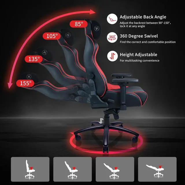 Alt view image 2 of 7 - E-WIN 550LB Ergonomic Gaming Chair,Big and Tall Computer Chair for Heavy People,Office Chair with Magnetic Head Pillow-Red