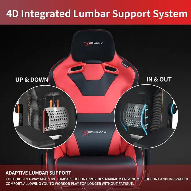Alt view image 3 of 7 - E-WIN 550LB Ergonomic Gaming Chair,Big and Tall Computer Chair for Heavy People,Office Chair with Magnetic Head Pillow-Red