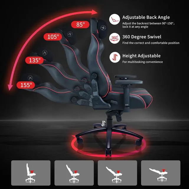 Alt view image 5 of 6 - E-WIN 550LB Ergonomic Gaming Chair,Big and Tall Computer Chair for Heavy People,Office Chair with Magnetic Head Pillow-Black/Red