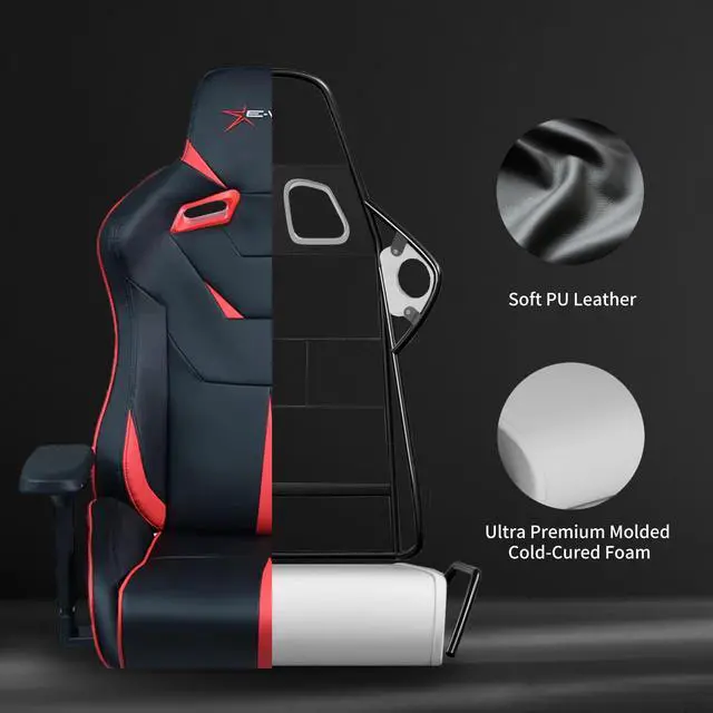 Alt view image 6 of 6 - E-WIN 550LB Ergonomic Gaming Chair,Big and Tall Computer Chair for Heavy People,Office Chair with Magnetic Head Pillow-Black/Red