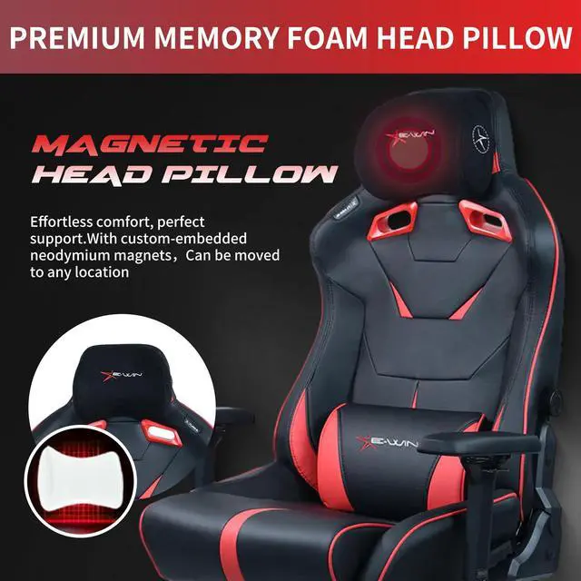 Alt view image 4 of 6 - E-WIN 550LB Ergonomic Gaming Chair,Big and Tall Computer Chair for Heavy People,Office Chair with Magnetic Head Pillow-Black/Red