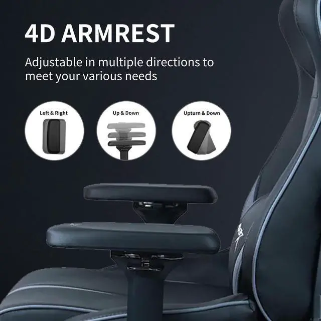 Alt view image 6 of 7 - E-WIN 550LB Ergonomic Gaming Chair,Big and Tall Computer Chair for Heavy People,Office Chair with Magnetic Head Pillow-Black/Grey