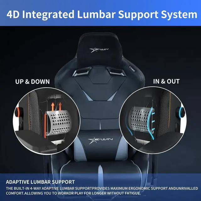 Alt view image 3 of 7 - E-WIN 550LB Ergonomic Gaming Chair,Big and Tall Computer Chair for Heavy People,Office Chair with Magnetic Head Pillow-Black/Grey