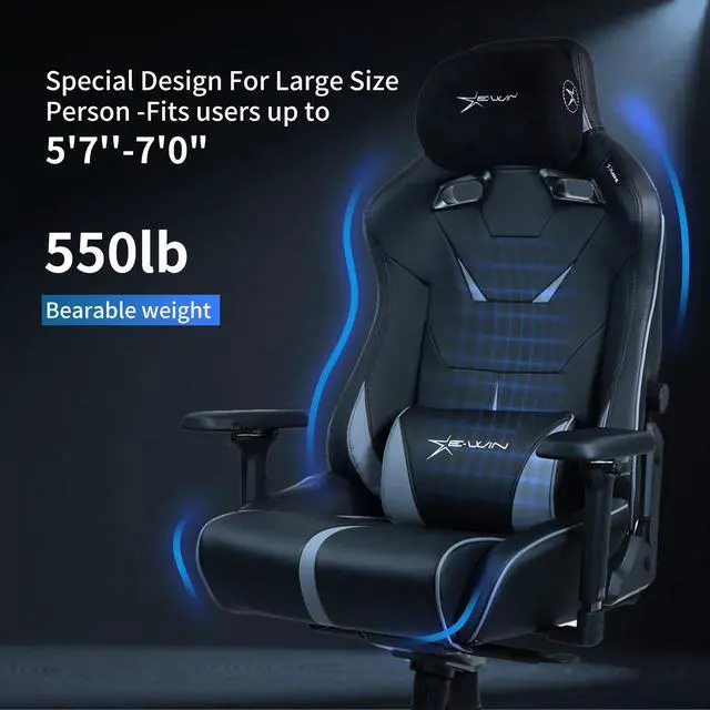 Alt view image 4 of 7 - E-WIN 550LB Ergonomic Gaming Chair,Big and Tall Computer Chair for Heavy People,Office Chair with Magnetic Head Pillow-Black/Grey