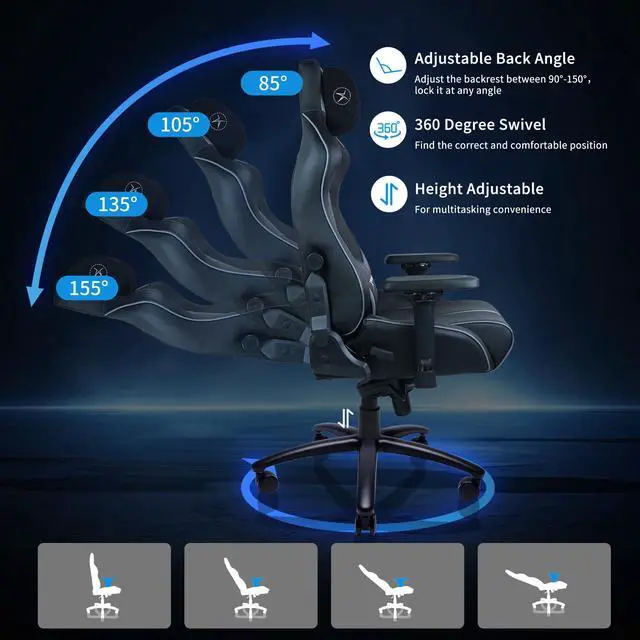 Alt view image 2 of 7 - E-WIN 550LB Ergonomic Gaming Chair,Big and Tall Computer Chair for Heavy People,Office Chair with Magnetic Head Pillow-Black/Grey