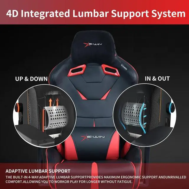Alt view image 2 of 6 - E-WIN 550LB Ergonomic Gaming Chair,Big and Tall Computer Chair for Heavy People,Office Chair with Magnetic Head Pillow-Black/Red