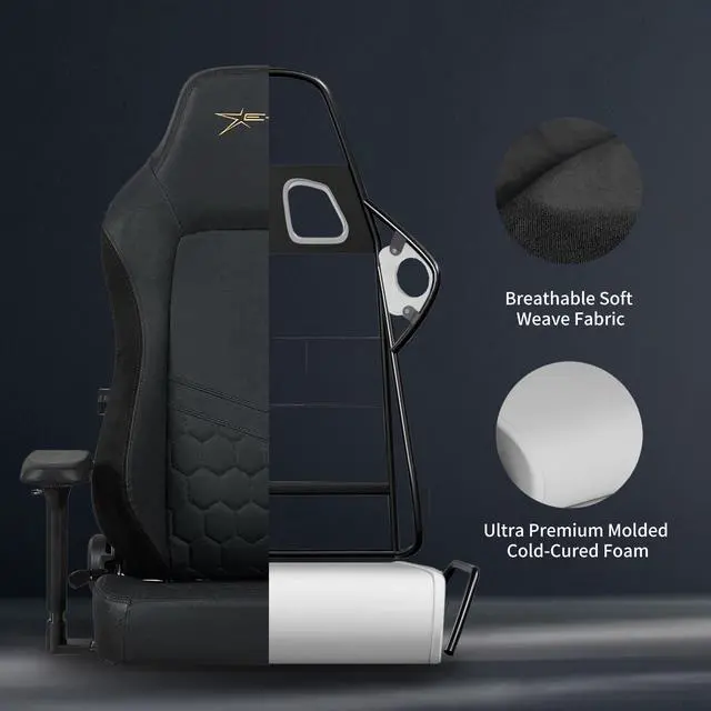 Alt view image 7 of 7 - E-WIN 550LB Gaming Chair,Big and Tall Computer Chair for  Adults,Ergonomic Office Chair with Magnetic Head Pillow,Thickened Seat Cushion-Black