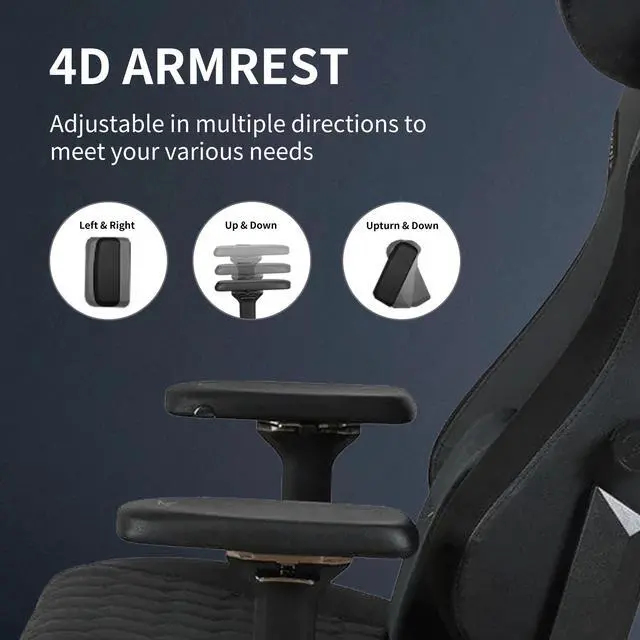 Alt view image 5 of 7 - E-WIN 550LB Gaming Chair,Big and Tall Computer Chair for  Adults,Ergonomic Office Chair with Magnetic Head Pillow,Thickened Seat Cushion-Black