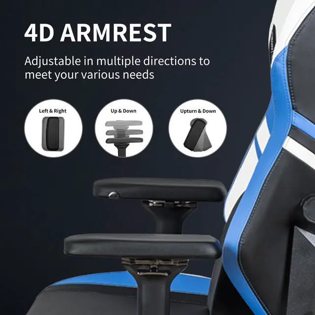 Alt view image 5 of 7 - E-WIN 400LB Racing Style Gaming Chair,Height Adjustable Computer Chair with Magnetic Head Pillow and Lumbar Support, Adjustable Armrest-Black/Blue