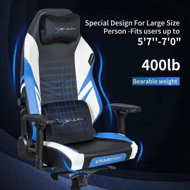 Alt view image 6 of 7 - E-WIN 400LB Racing Style Gaming Chair,Height Adjustable Computer Chair with Magnetic Head Pillow and Lumbar Support, Adjustable Armrest-Black/Blue