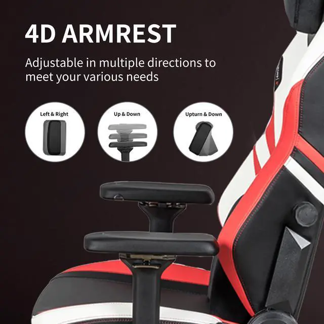 Alt view image 6 of 7 - E-WIN 400LB Racing Style Gaming Chair,Height Adjustable Computer Chair with Magnetic Head Pillow and Lumbar Support, Adjustable Armrest-Black / Red