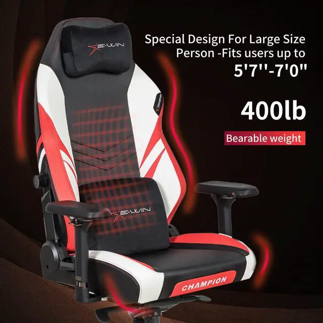 Alt view image 5 of 7 - E-WIN 400LB Racing Style Gaming Chair,Height Adjustable Computer Chair with Magnetic Head Pillow and Lumbar Support, Adjustable Armrest-Black / Red