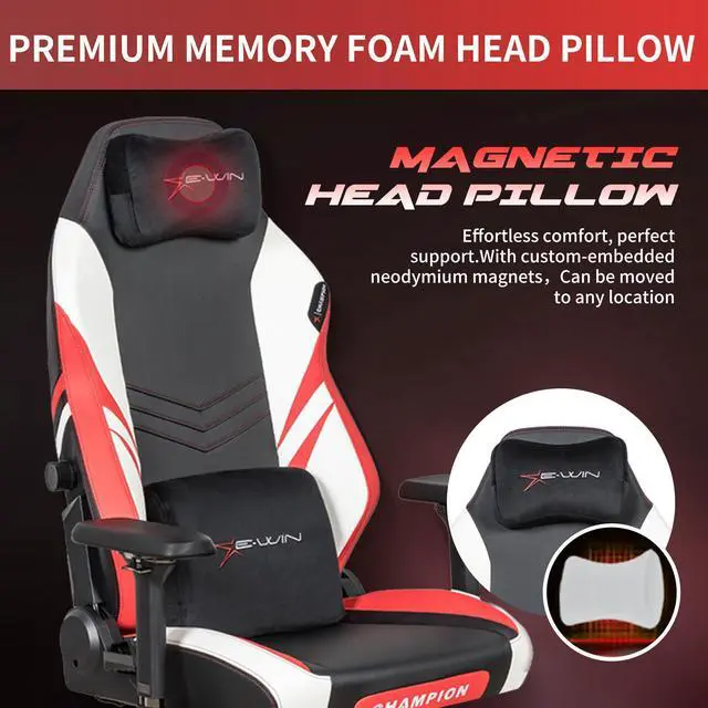 Alt view image 4 of 7 - E-WIN 400LB Racing Style Gaming Chair,Height Adjustable Computer Chair with Magnetic Head Pillow and Lumbar Support, Adjustable Armrest-Black / Red