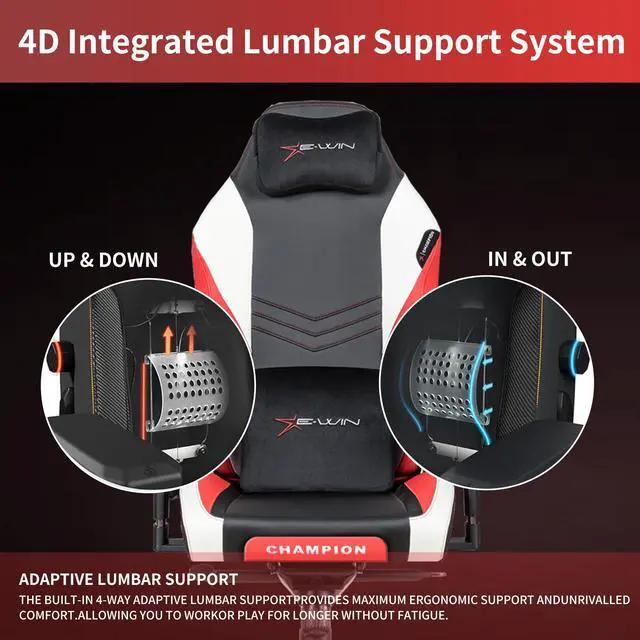 Alt view image 3 of 7 - E-WIN 400LB Racing Style Gaming Chair,Height Adjustable Computer Chair with Magnetic Head Pillow and Lumbar Support, Adjustable Armrest-Black / Red