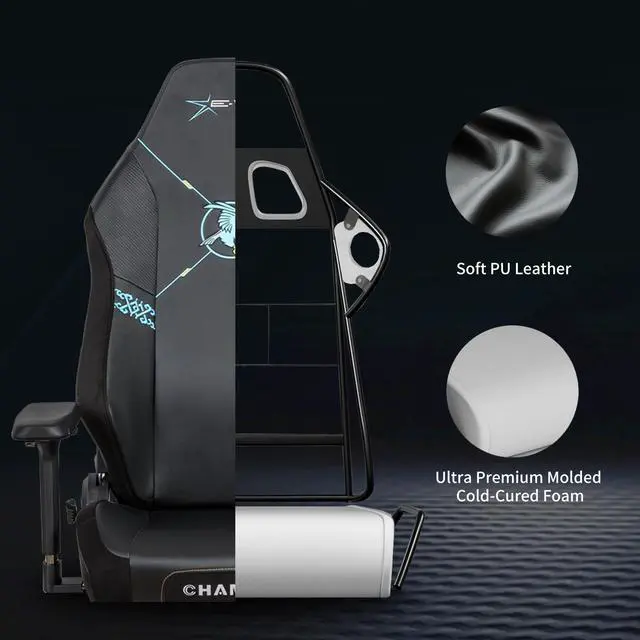 Alt view image 7 of 7 - E-WIN 400LB Racing Style Gaming Chair,Height Adjustable Computer Chair with Magnetic Head Pillow and Lumbar Support, Adjustable Armrest-Black/Blue
