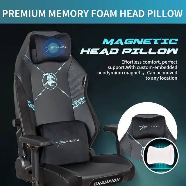 Alt view image 4 of 7 - E-WIN 400LB Racing Style Gaming Chair,Height Adjustable Computer Chair with Magnetic Head Pillow and Lumbar Support, Adjustable Armrest-Black/Blue