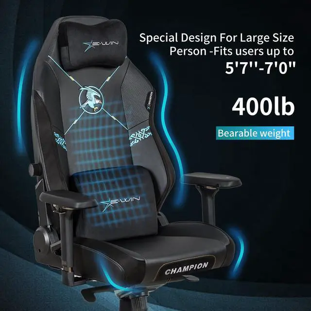 Alt view image 6 of 7 - E-WIN 400LB Racing Style Gaming Chair,Height Adjustable Computer Chair with Magnetic Head Pillow and Lumbar Support, Adjustable Armrest-Black/Blue