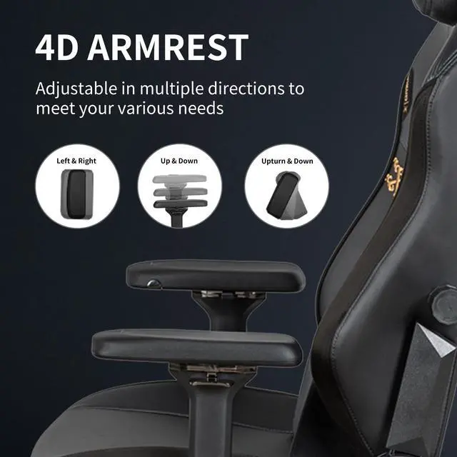 Alt view image 6 of 7 - E-WIN 400LB Racing Style Gaming Chair,Height Adjustable Computer Chair with Magnetic Head Pillow and Lumbar Support, Adjustable Armrest-Black