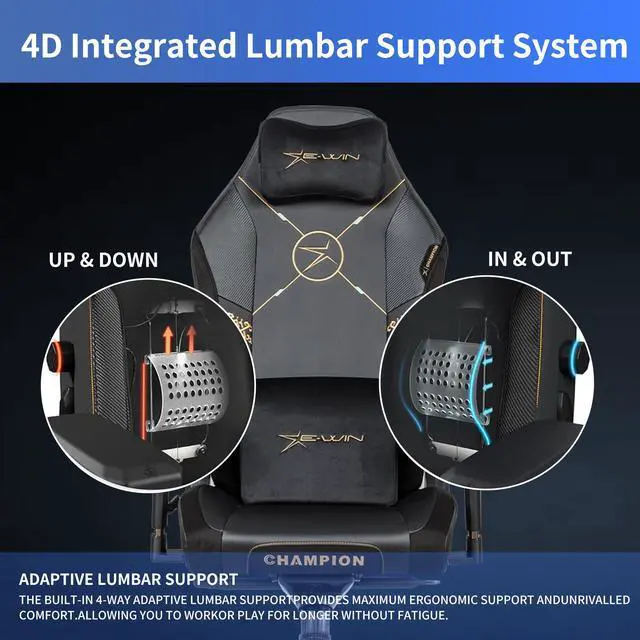 Alt view image 3 of 7 - E-WIN 400LB Racing Style Gaming Chair,Height Adjustable Computer Chair with Magnetic Head Pillow and Lumbar Support, Adjustable Armrest-Black
