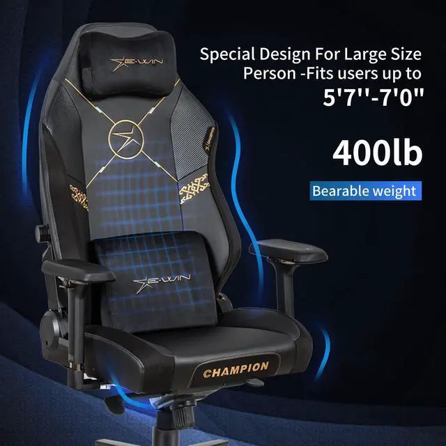 Alt view image 5 of 7 - E-WIN 400LB Racing Style Gaming Chair,Height Adjustable Computer Chair with Magnetic Head Pillow and Lumbar Support, Adjustable Armrest-Black