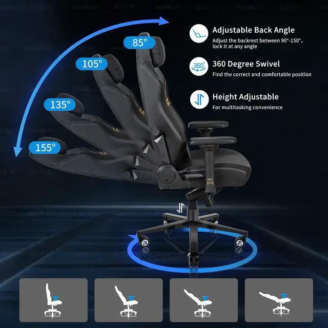 Alt view image 2 of 7 - E-WIN 400LB Racing Style Gaming Chair,Height Adjustable Computer Chair with Magnetic Head Pillow and Lumbar Support, Adjustable Armrest-Black