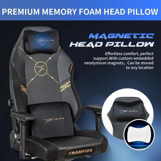 Alt view image 4 of 7 - E-WIN 400LB Racing Style Gaming Chair,Height Adjustable Computer Chair with Magnetic Head Pillow and Lumbar Support, Adjustable Armrest-Black