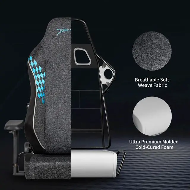 Alt view image 7 of 7 - E-WIN 550LB Gaming Chair,Big and Tall Computer Chair for Adults,Ergonomic Office Chair with Magnetic Head Pillow,Thickened Seat Cushion-Grey/Blue