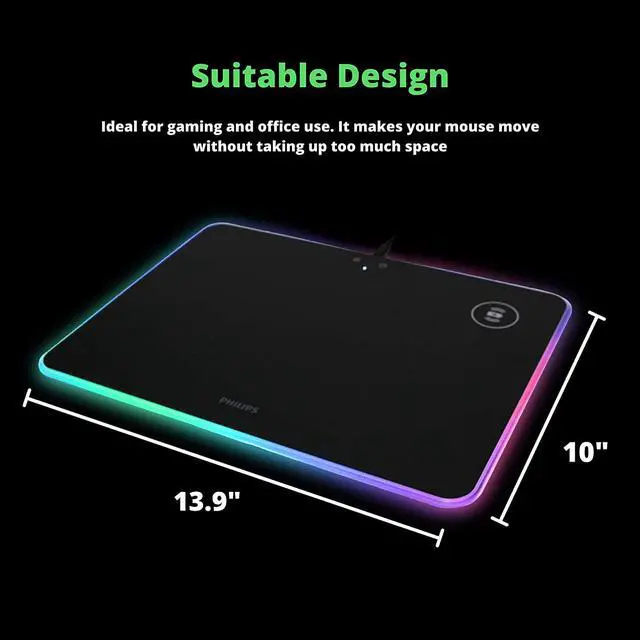 Alt view image 7 of 10 - PHILIPS Gaming Mouse Pad Non-Slip Rubber Base, Adjustable Brightness and Wireless Charging for Laptop Computer PC Games (13.9 x 10 inch)