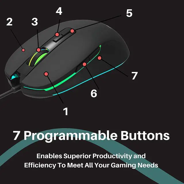 Alt view image 2 of 7 - PHILIPS RGB Wired Gaming Mouse, 7 Programmable Buttons, Adjustable DPI, Comfortable Grip Ergonomic Optical PC Computer precise mouse Gamer Mouse
