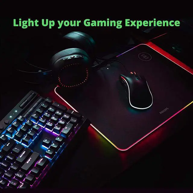 Alt view image 2 of 10 - PHILIPS Gaming Mouse Pad Non-Slip Rubber Base, Adjustable Brightness and Wireless Charging for Laptop Computer PC Games (13.9 x 10 inch)