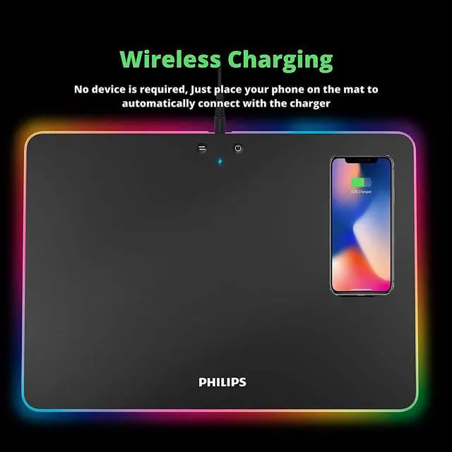 Alt view image 5 of 10 - PHILIPS Gaming Mouse Pad Non-Slip Rubber Base, Adjustable Brightness and Wireless Charging for Laptop Computer PC Games (13.9 x 10 inch)