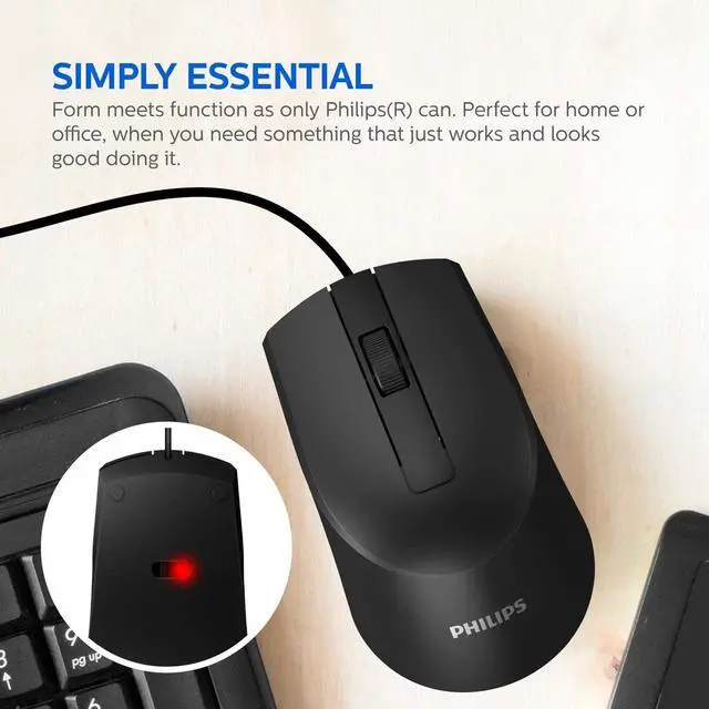 Alt view image 4 of 7 - Philips USB Optical Mouse for Home or Office — 1000 DPI 3-Button High-Performance Optical LED Sensor | Ergonomic Palm-Grip, (SPK7104) eases hand and wrist ftigue