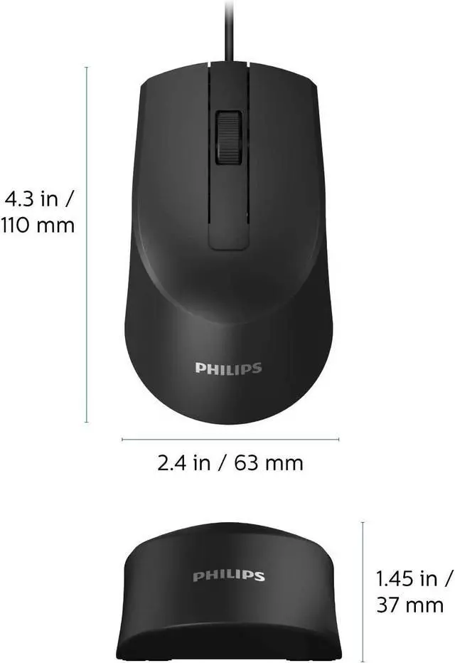Alt view image 7 of 7 - Philips USB Optical Mouse for Home or Office — 1000 DPI 3-Button High-Performance Optical LED Sensor | Ergonomic Palm-Grip, (SPK7104) eases hand and wrist ftigue