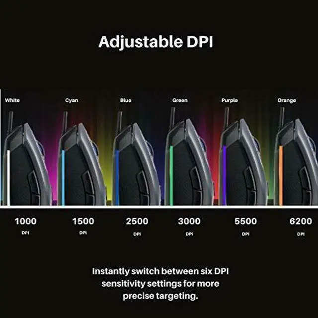 Alt view image 6 of 11 - HP Wired Gaming Mouse LED RGB Backlit Adjustable 6200 DPI 6 Programmable Buttons Ergonomic USB Mice for Gamers