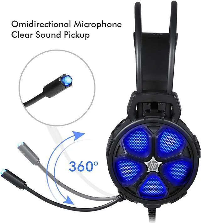 Alt view image 2 of 7 - HP Gaming Headset with Bass Surround Sound, LED Light and Noise isolating Over Ear Headphone with mic Plus 3.5mm USB Cable for Laptop Mac Nintendo Switch Games, All Day Comfort