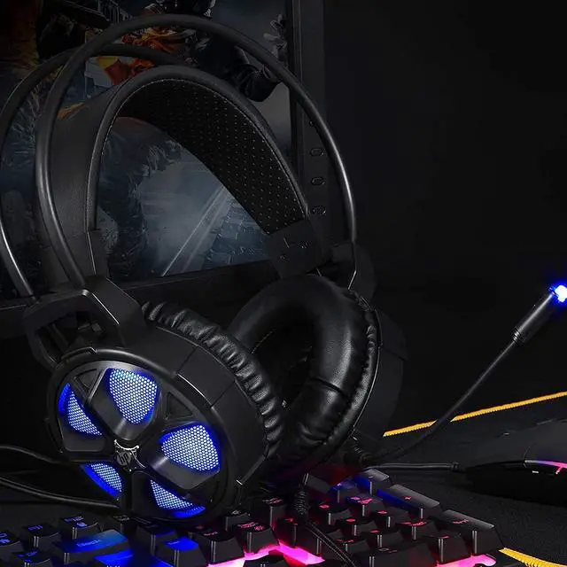 Alt view image 3 of 7 - HP Gaming Headset with Bass Surround Sound, LED Light and Noise isolating Over Ear Headphone with mic Plus 3.5mm USB Cable for Laptop Mac Nintendo Switch Games, All Day Comfort