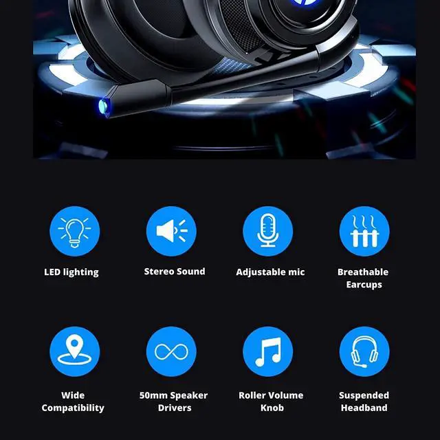Alt view image 5 of 7 - HP Wired Stereo Gaming Headset with mic, for PS4, Xbox One, Nintendo Switch, PC, Mac, Laptop, Over Ear Headphones PS4 Headset Xbox One Headset and LED Light