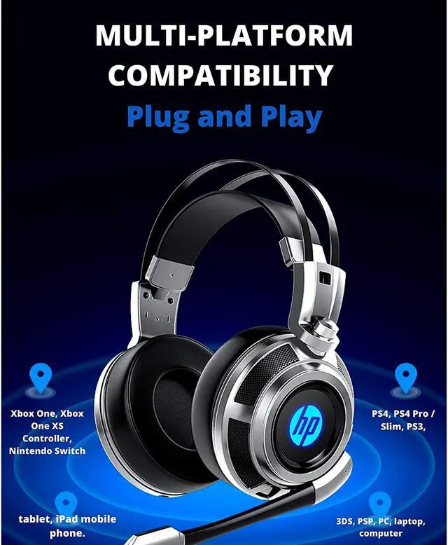 Alt view image 7 of 7 - HP Wired Stereo Gaming Headset with mic, for PS4, Xbox One, Nintendo Switch, PC, Mac, Laptop, Over Ear Headphones PS4 Headset Xbox One Headset and LED Light