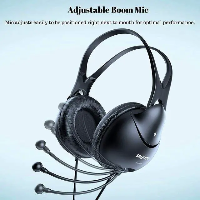 Alt view image 4 of 7 - PHILIPS Wired Lightweight Over-ear Headset w Echo Cancelling Microphone
