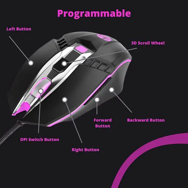 Alt view image 4 of 8 - HP Wired Ergonomic RGB Gaming Mouse, Adjustable DBI with Programmable Buttons and Breathing Light USB Computer Mouse