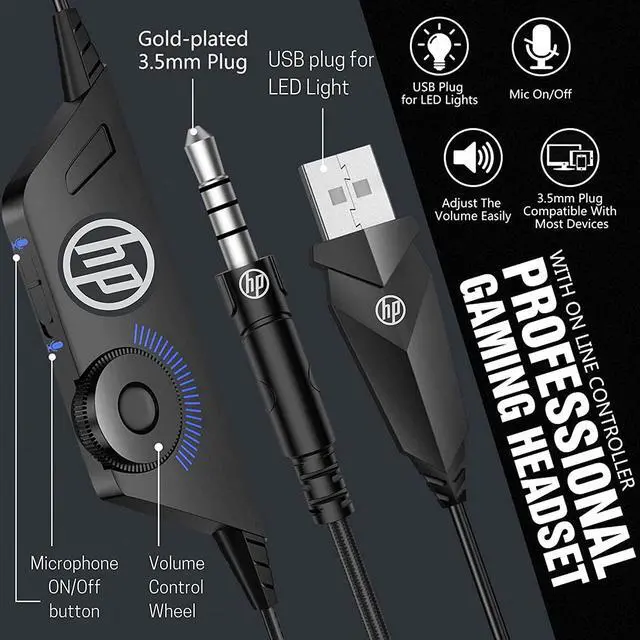 Alt view image 2 of 14 - HP Stereo Over-ear Gaming Headset with Noise Cancelling Microphone for Xbox One Nintendo Switch PC PS3 Mac Laptop, Surround Sound and LED Lights