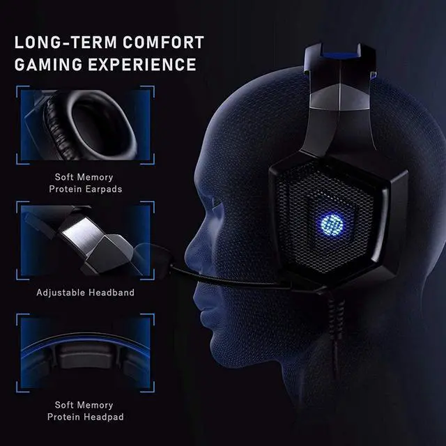 Alt view image 6 of 14 - HP Stereo Over-ear Gaming Headset with Noise Cancelling Microphone for Xbox One Nintendo Switch PC PS3 Mac Laptop, Surround Sound and LED Lights